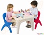 Παιδικό τραπέζι γκρι,  με δύο στοιβαζόμενες καρέκλες κόκκινη και μπλε από την Grow n Up.