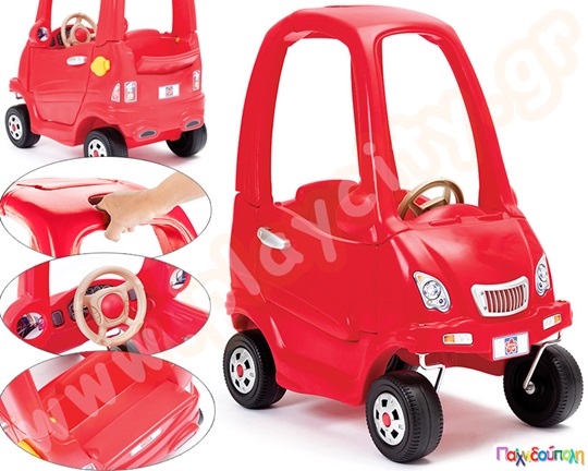 Παιδικό Αυτοκίνητο Kiddi Coupe Κόκκινο της Grow n Up, διαθέτει πόρτα, τιμόνι, υποδοχή καυσίμων, ηλιοροφή και χερούλι για βόλτες.