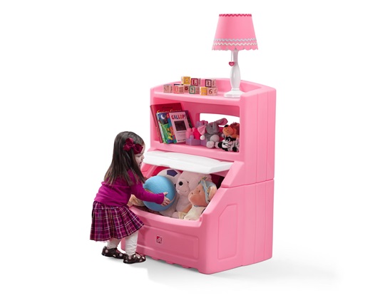 Βιβλιοθήκη και Παιχνιδόκουτο σε ροζ  χρώμα της  Step2, κατάλληλο για δωμάτιο κοριτσιού και παιδικό σταθμό.