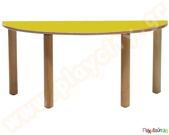 Ξύλινο παιδικό τραπέζι ημικυκλικό, σε πράσινο χρώμα, πιστοποιημένο για χρήση σε χώρους με παιδιά.