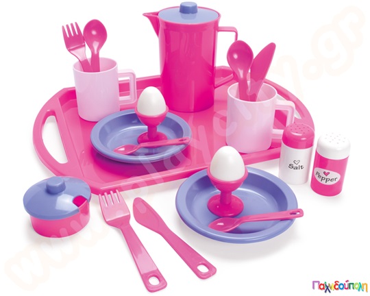 Παιδικά κουζινικά, πρωινό με δίσκο, σετ 23 τεμαχίων, Princess, από την Dantoy, σε αποχρώσεις του ροζ.