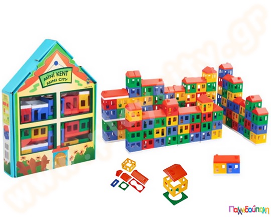 Παιδικό εκπαιδευτικό παιχνίδι, κατασκευή πόλης με 40 πολύχρωμα τουβλάκια σε σχήμα σπιτιού, από την pilsan.