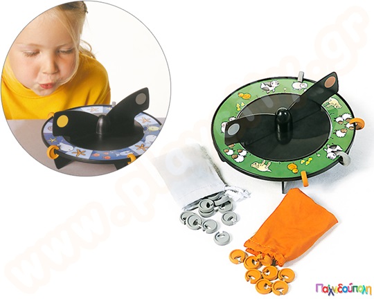 Παιχνίδι εκπνοής με ζωάκια που περιέχει πλαστική βάση με έλικα και 2 εικόνες καθώς και 20 δαχτυλίδια με θήκες.