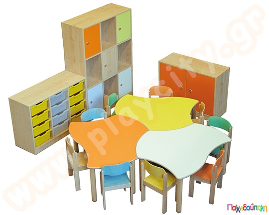 Ξύλινο Παιδικό Τραπέζι πέταλο θαλασσί χρώμα
