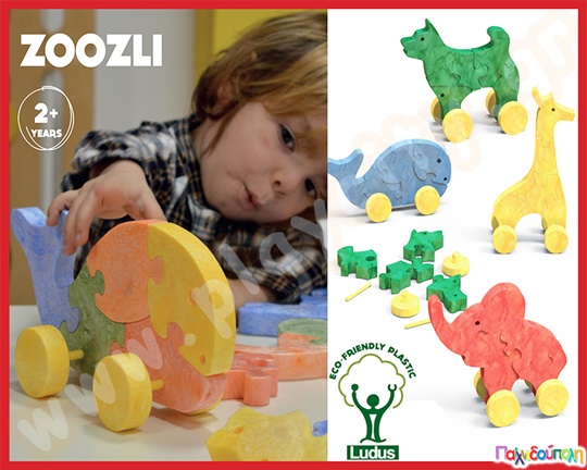 Κατασκευές Zoozli, ένα σετ με 44 τεμάχια από πολύ ανθεκτικό, φιλικό προς το περιβάλλον βιοδιασπώμενo οικολογικό υλικό.