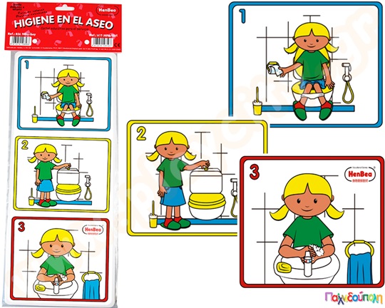 Σετ 3 πινακίδες με οδηγίες σωστής διαδικασίας όταν πηγαίνουν τα κορίτσια στην τουαλέτα.