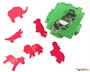 Κύβος κοπής πλαστελίνης σε πράσινο χρώμα, με 6 διαφορετικά σχέδια ζώων ζούγκλας.