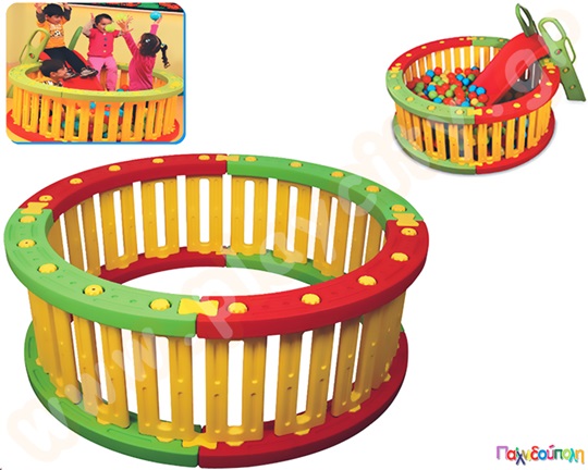 Κυκλικός πλαστικός φράχτης - Μπαλοπισίνα, με κόκκινο, πράσινο και κίτρινο χρώμα, φράχτης παιχνιδιού για εσωτερικό και εξωτερικό χώρο.