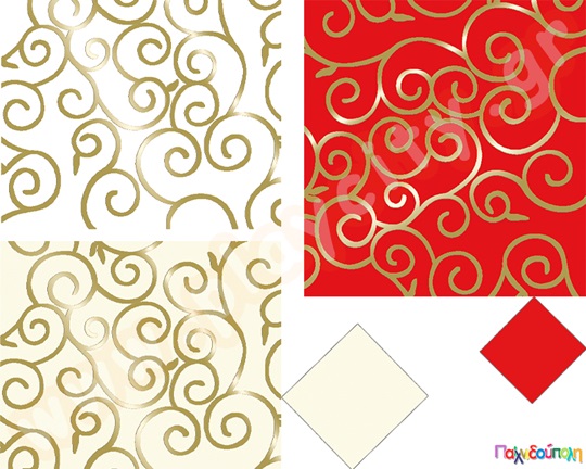 Χαρτόνι arabesken χρυσό  σε φύλλα 50x70 εκατοστών σε σαμπανί, λευκό και κόκκινο φωτιάς.