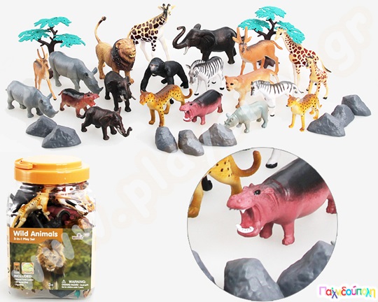 Παιδικό παιχνίδι, σετ 30 τεμαχίων, πλαστικά άγρια ζώα ζούγκλας με ρεαλιστικές λεπτομέρειες, σε πλαστικό βάζο.