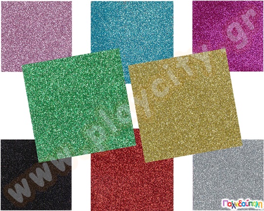 Φύλλα τσόχας glitter σε 10 χρώματα: χρυσό, ροζ, μαύρο, φούξια, ασημί, γαλάζιο, πράσινο, λευκό, μπλε, κόκκινο.