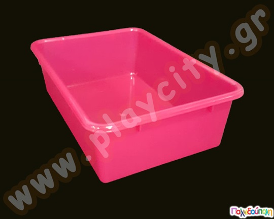 Μεγάλο πλαστικό κουτί αποθήκευσης χρωματιστό σε μπλε, πράσινο, ροζ και κίτρινο χρώμα.