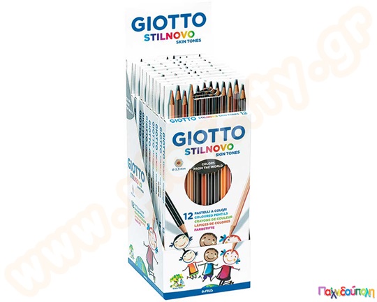 Ξυλομπογιές λετπές GIOTTO stilnovo, 12 τεμάχια σε χάρτινη συσκευασία, με αποχρώσεις χρώματος του δέρματος.