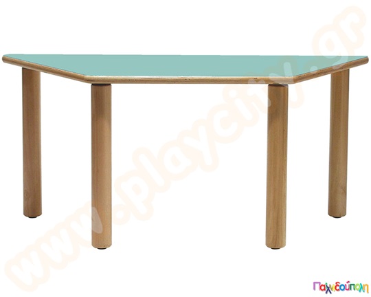Ξύλινο παιδικό τραπέζι τραπέζιο, σε θαλασσί χρώμα, πιστοποιημένο για χρήση σε χώρους με παιδιά.