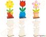 Σετ 3 ξύλινα λουλούδια με γλάστρα σε φυσικό χρώμα, έτοιμα για διακόσμηση, ιδανικά για χειροτεχνίες.