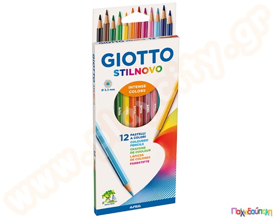 Ξυλομπογιές λεπτές εξαγωνικές GIOTTO STILNOVO σε σετ 12 τεμαχίων, με τέλεια χρώματα, ιδανικές για το σχολείο.