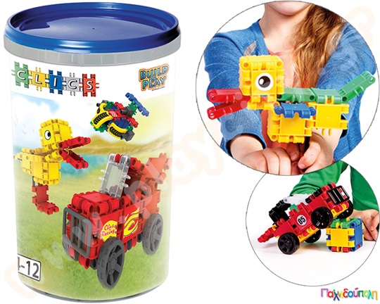 Παιδικό παιχνίδι κατασκευής, με 47 χρωματιστά τουβλάκια και 22 αξεσουάρ, σε κουβά, ιδανικά για νήπια.
