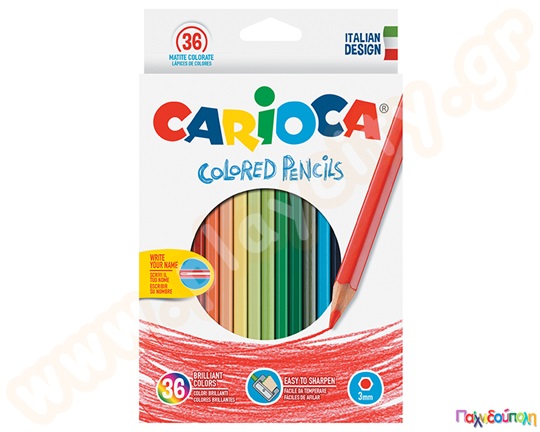 Ξυλομπογιές CARIOCA 36 τεμαχίων πολύχρωμες, ποιοτικής κατασκευής που προσφέρουν απαλό γράψιμο και φωτεινά χρώματα.