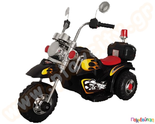 Παιδική Ηλεκτροκίνητη μοτοσυκλέτα τσόπερ, με μπαταρία 6V, σε κόκκινο χρώμα και διαθέτει μουσική και φώτα.