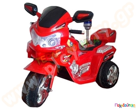Μηχανοκίνητη μοτοσικλέτα  με μπαταρία 6v, σε κόκκινο χρώμα, με δυο μοτέρ και αποθηκευτικό χώρο.
