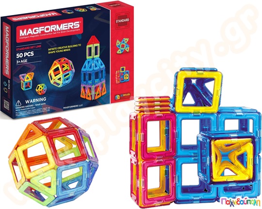 Κατασκευαστικό παιχνίδι με μαγνήτες που αποτελείται από 26 τρίγωνα και 24 τετράγωνα κομμάτια σε όμορφα χρώματα