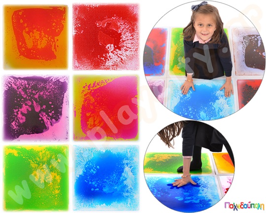 Τετράγωνα πλακάκια με υγρό gel 6 τμχ με όμορφα χρώματα και αντιολισθητική επιφάνεια.