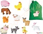 Σετ 10 ζώα φάρμας, κατασκευασμένα από τσόχα, σε βαμβακερή τσάντα αποθήκευσης, ιδανικά για πίνακες τσόχας.