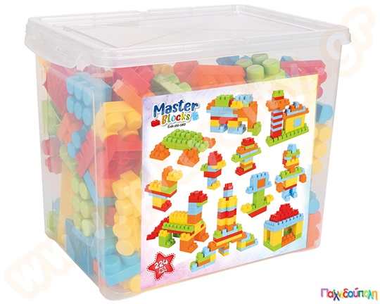 Παιδικά τουβλάκια μάστερ 224 τεμαχίων, σε πλαστικό κουτί, σε διάφορα μεγέθη και χρώματα, ιδανικά για νήπια!