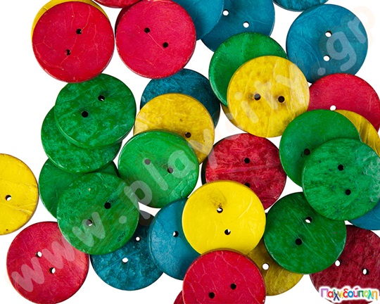 Κουμπιά φτιαγμένα από καρύδα, φυσικό υλικό σε διάφορα χρώματα, σε συσκευασία 100 τεμαχίων.