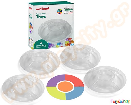 Παιδικό εκπαιδευτικό παιχνίδι, σετ από 4 διαφανείς δίσκους για ταξινόμηση μεγεθών, χρωμάτων και σχημάτων
