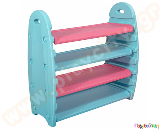 Πλαστική ραφιέρα με ροζ και γαλάζιο χρώμα, ιδανική για κάθε παιδικό δωμάτιο με 4 μεγάλα ράφια.