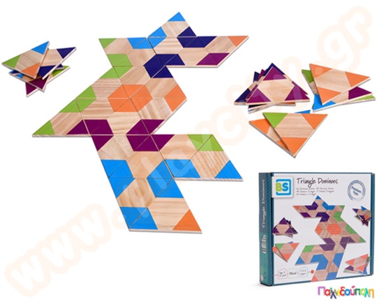 Ξύλινο τριγωνικό Ντόμινο με χρωματιστές γωνίες.